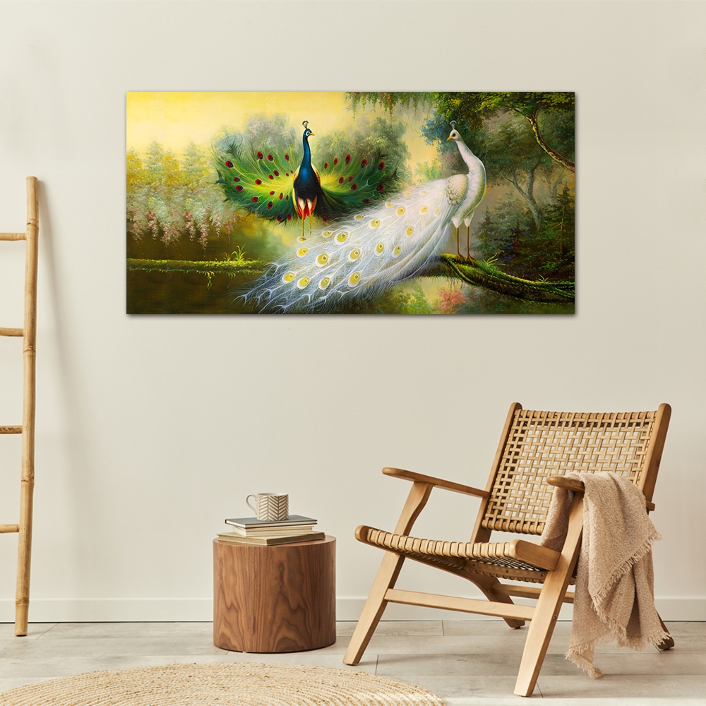 【御畫房】孔雀吉祥 國家一級畫師手繪油畫60&times;120cm(VF-140), , large