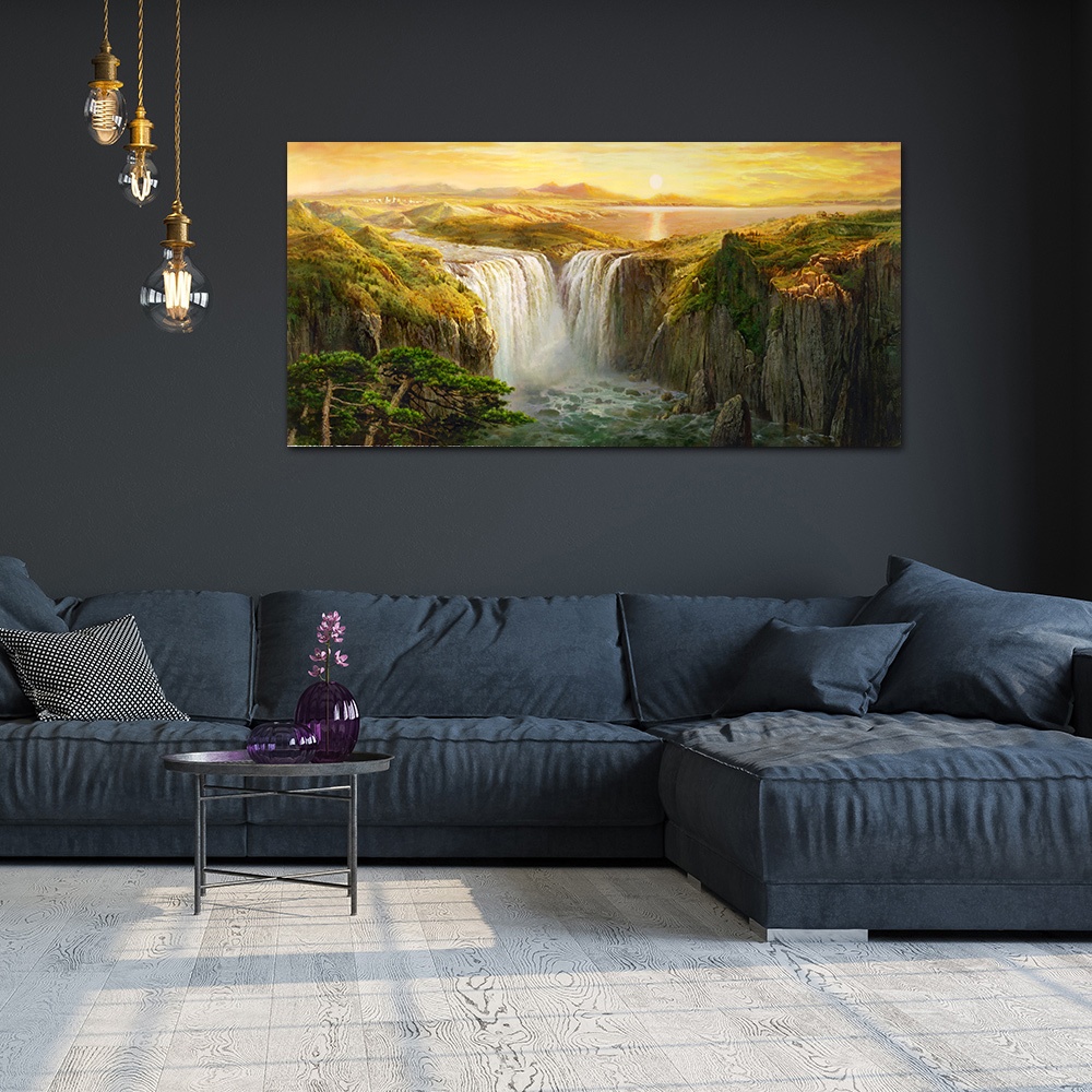 【御畫房】天瀑之三 國家一級畫師手繪油畫60&times;120cm(VF-149), , large