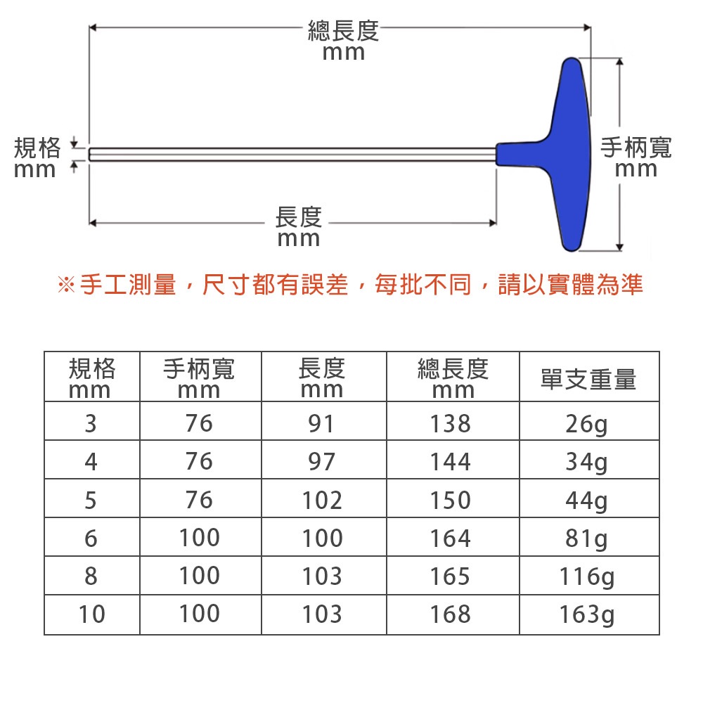 日式T型六角板手 台灣製 紅柄S2 1.5mm~10mm 強力型 內六角 六角棒, , large
