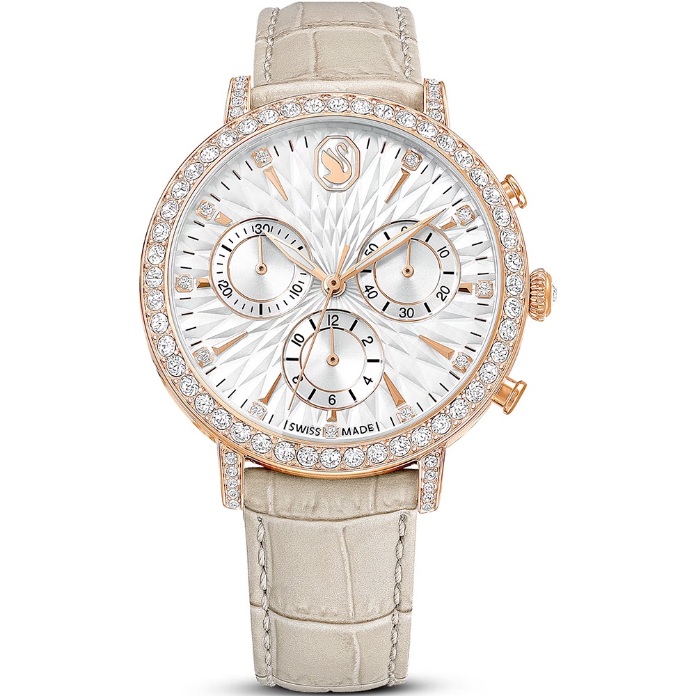 SWAROVSKI 施華洛世奇 Matrix Tennis Chrono 水晶三眼計時手錶 女錶36mm(570284), , large
