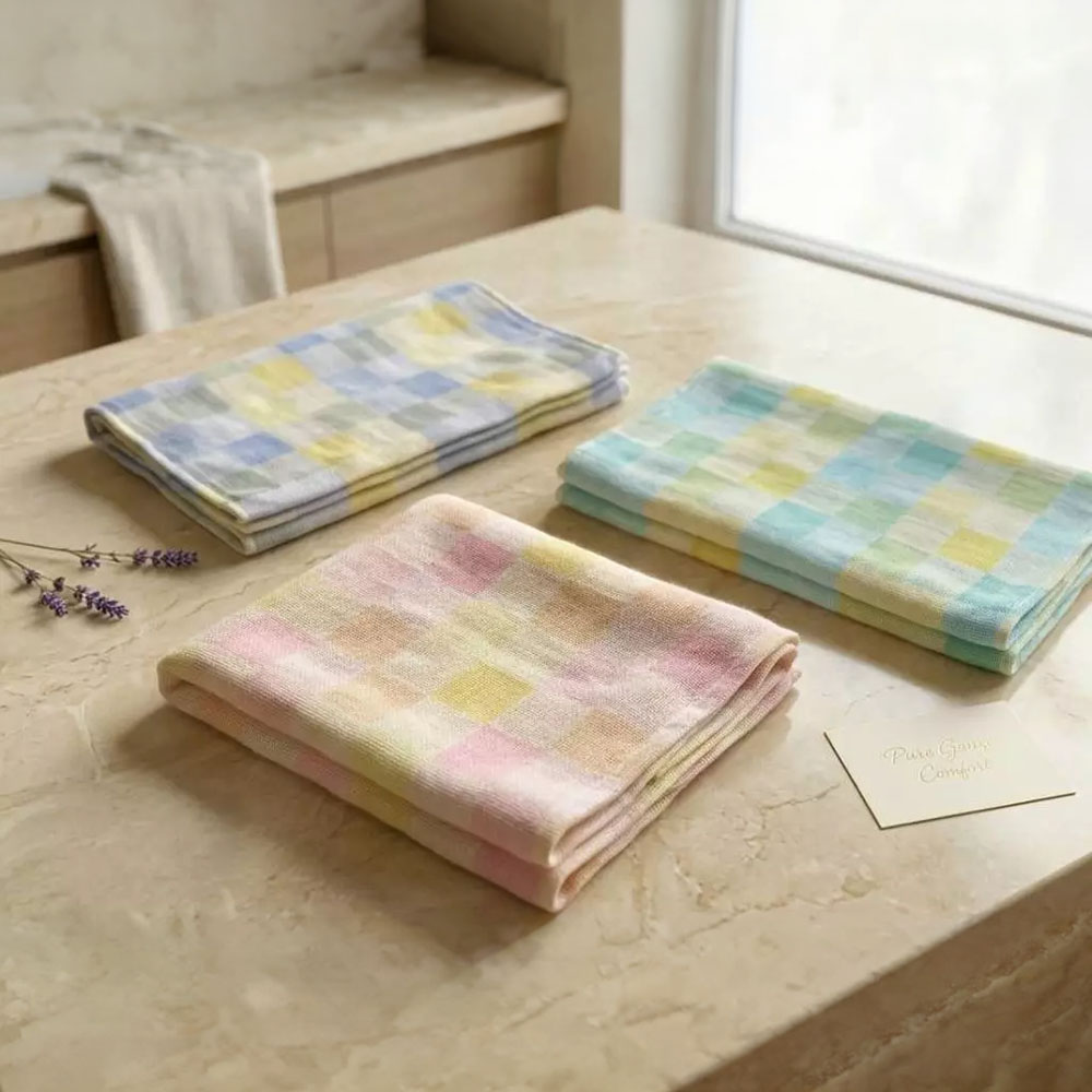 [Kaimei Cotton Industry] Colorful plaid cotton gauze adult towel double-layer gauze adult towel seven randomly selected groups, , large