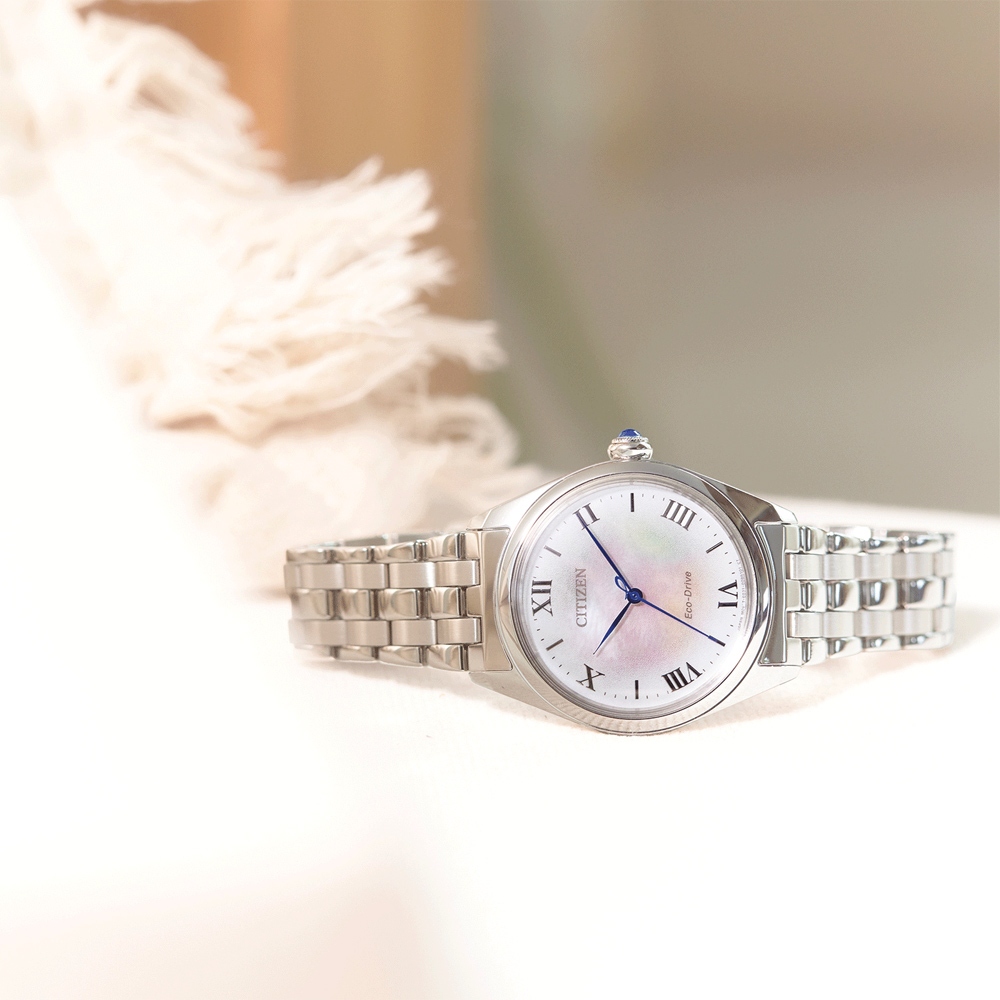 CITIZEN 星辰 L系列 珍珠貝光動能大三針女錶 EM1140-80D, , large