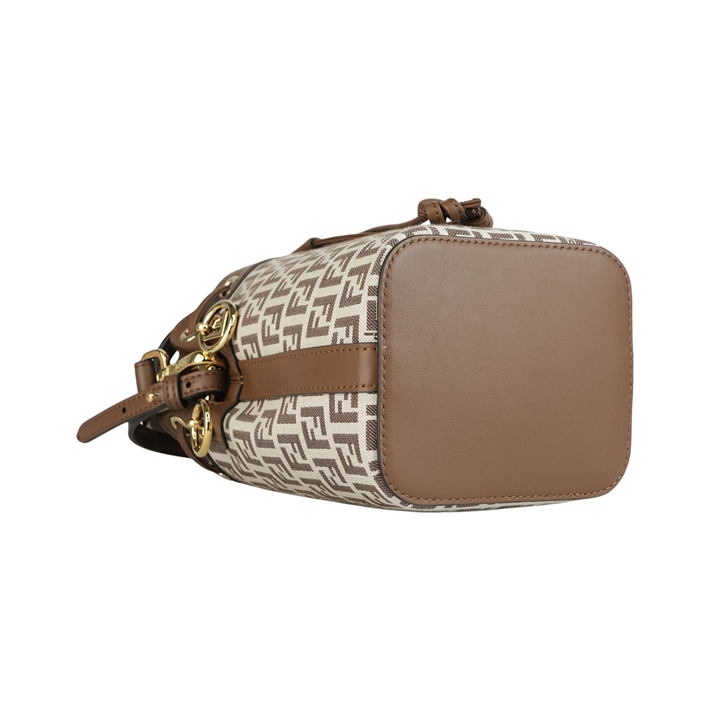 FENDI MON TRESOR FF LOGO 滿版標誌布質二用迷你水桶包/棕色, , large