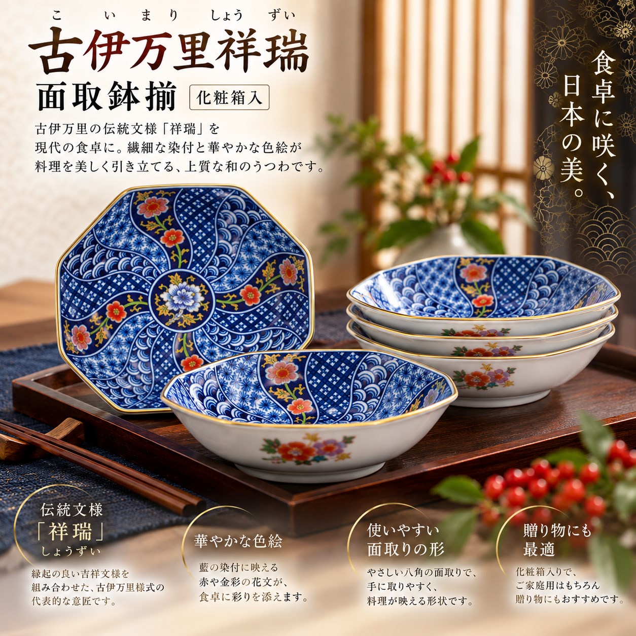 【HIYASU日安工坊】古伊萬里祥瑞 面取取血揃 <化粧>, , large