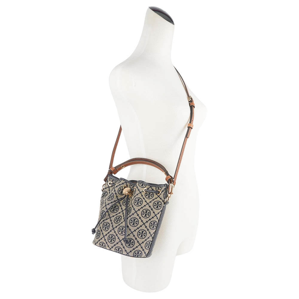 TORY BURCH T Monogram 經典緹花帆布迷你二用水桶包(海軍藍), , large