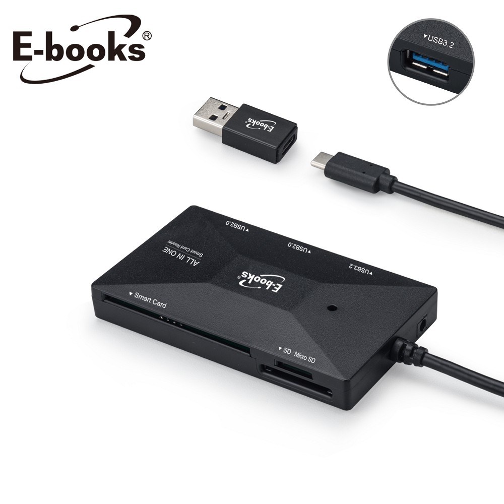 [ E-books ] T46 Type C+USB3.2 晶片複合讀卡機+3孔HUB 贈USB接頭, , large