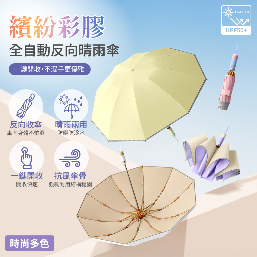 【APEX】繽紛彩膠 全自動反向晴雨傘, , large