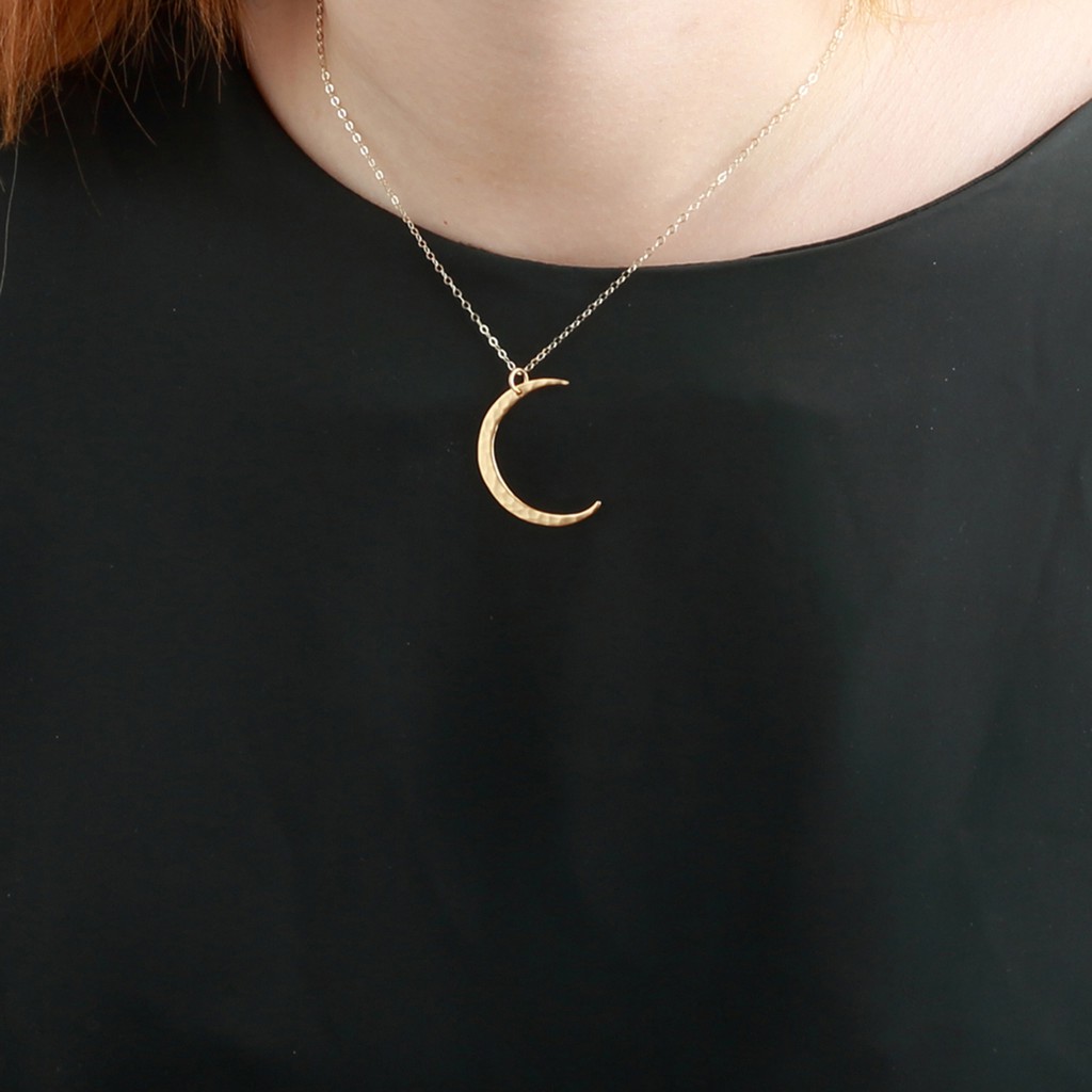 【Angel & Me】Hammered Moon s925 sterling silver 24k gold-plated necklace, , large