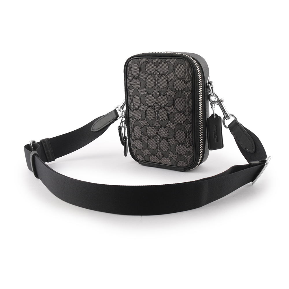 COACH Stanton CC Logo緹花布拼皮革斜背包/炭灰色, , large