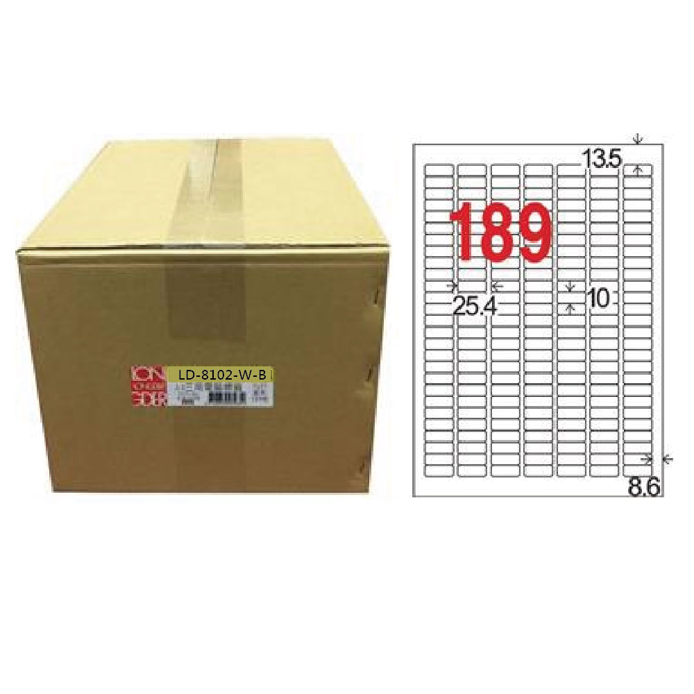 【龍德】LONGDER三用電腦標籤A4 189格 圓角10*25.4mm白色 1000張/箱 LD-8102-W-B(適用雷射、噴墨、影印), , large