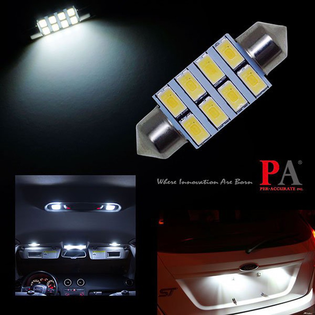 【PA LED】雙尖 36MM 高亮度 8晶 5630 SMD LED 室內燈 閱讀燈 化妝燈 牌照燈 行李箱燈, , large