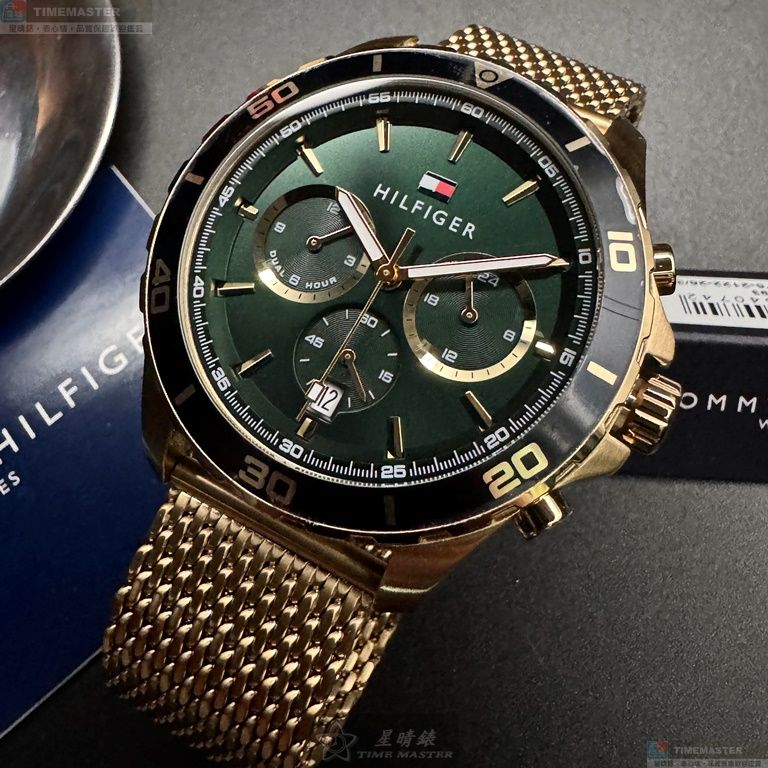 [星晴錶業]TommyHilfiger手錶,44mm,TH00054墨綠色錶面金色錶殼金色米蘭錶帶款, , large