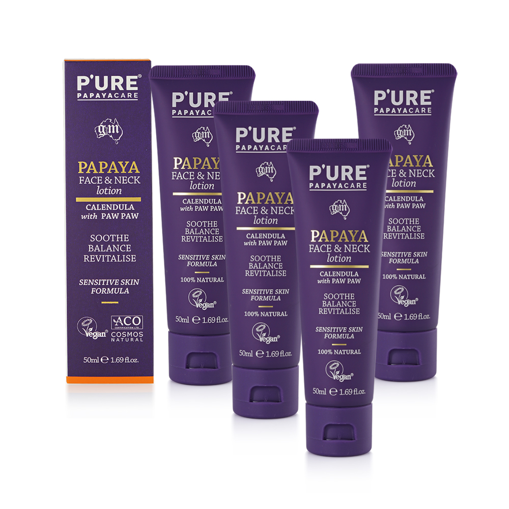 【澳洲 Pure Papayacare】木瓜臉頸乳液含金盞花玻尿酸(4入組 50ml/瓶 專業級), , large