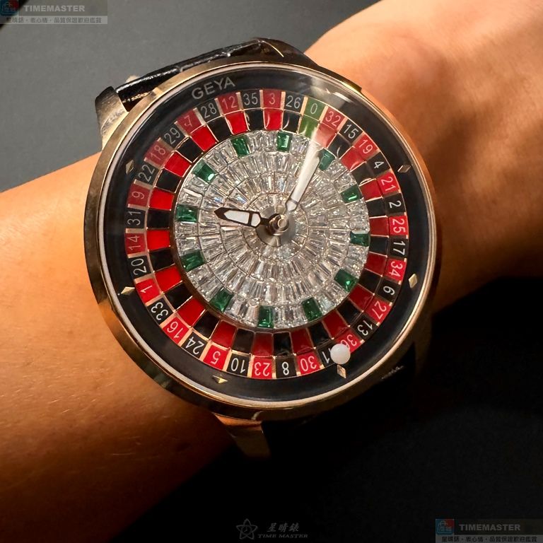 [星晴錶業]GEYA手錶,46mm,G78187GHKK彩色錶面玫瑰金錶殼深黑色真皮皮革錶帶款, , large