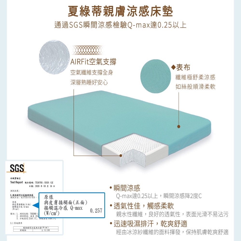 【日本旭川】AIRFit氧活力夏綠蒂涼感2.2cm空氣床墊 伊正推薦 舒適支撐 可水洗 6D透氣循環 涼墊, , large