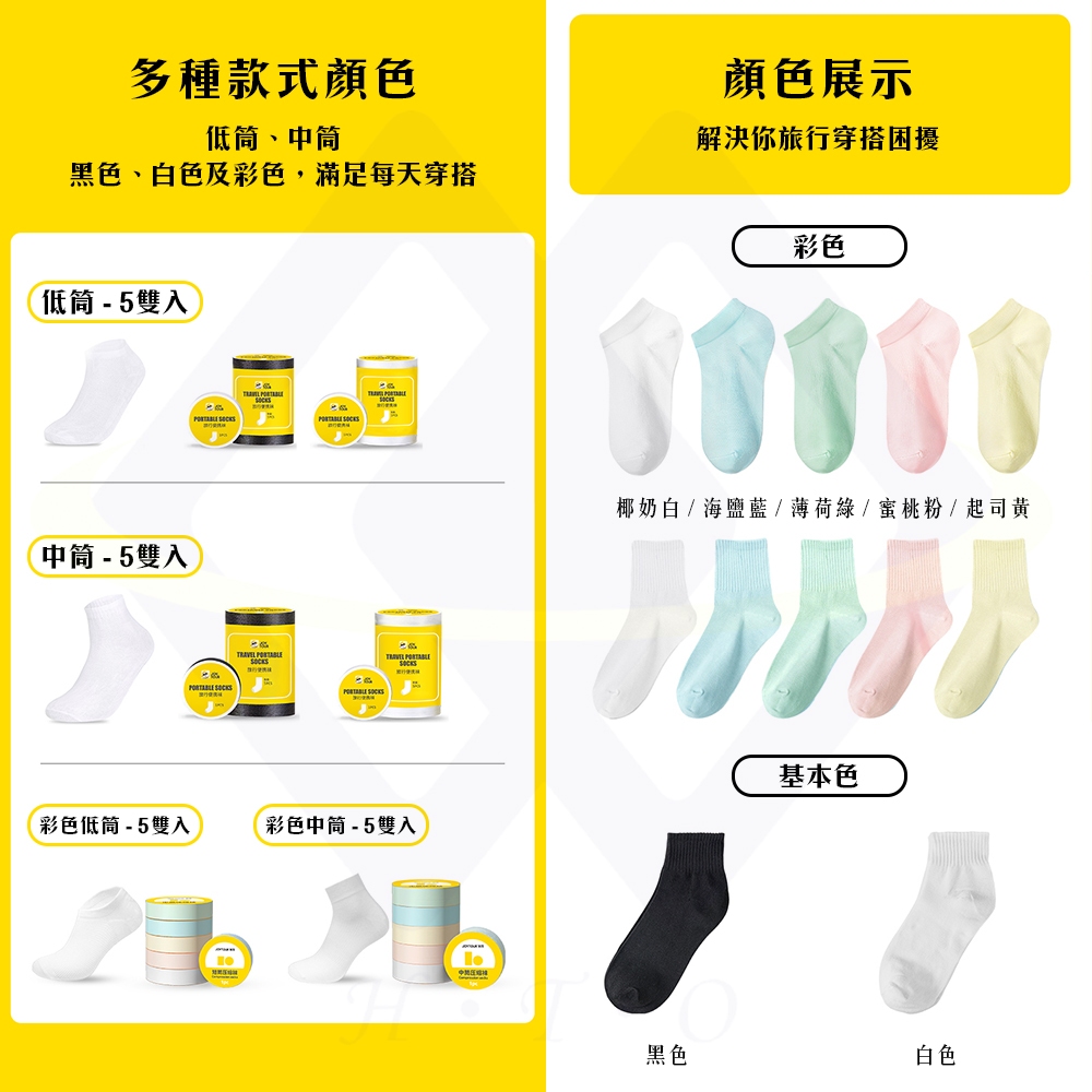 【禾統】一次性日拋壓縮襪 / 黑色 / 彩色 / 白色 / 中筒 / 短筒 / 5雙入(免洗襪 中筒襪 低筒襪 免洗襪子 一次性襪子 船型襪 工作襪 拋棄式襪), , large