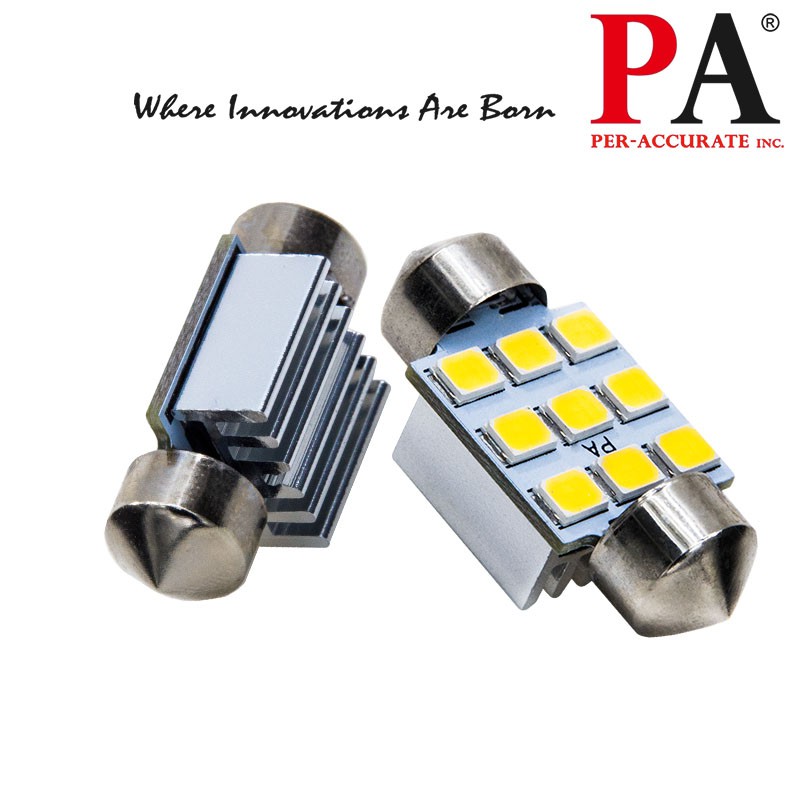 【PA LED】雙尖 28MM 31MM 暖白光 白光 2835 9晶 SMD LED 室內燈 牌照燈 行李箱燈 車廂燈, , large