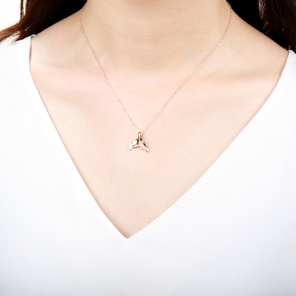 【Angel & Me】可愛 鯨魚尾 尾巴 s925 純銀 厚鍍 18k 玫瑰金項鍊, , large