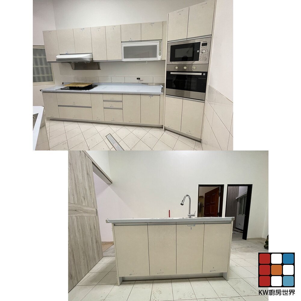 【KW廚房世界】系統廚具 廚房設計 客製化 廚櫃 流理台 工廠直營 一字型 322公分 中島 結晶鋼烤門板 櫻花三機 烤箱, , large