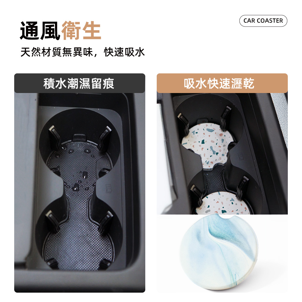 【上手家居】珪藻土汽車杯墊-2片組 水泥系(吸水墊/車用杯墊/車用水杯墊/珪藻土杯墊), , large