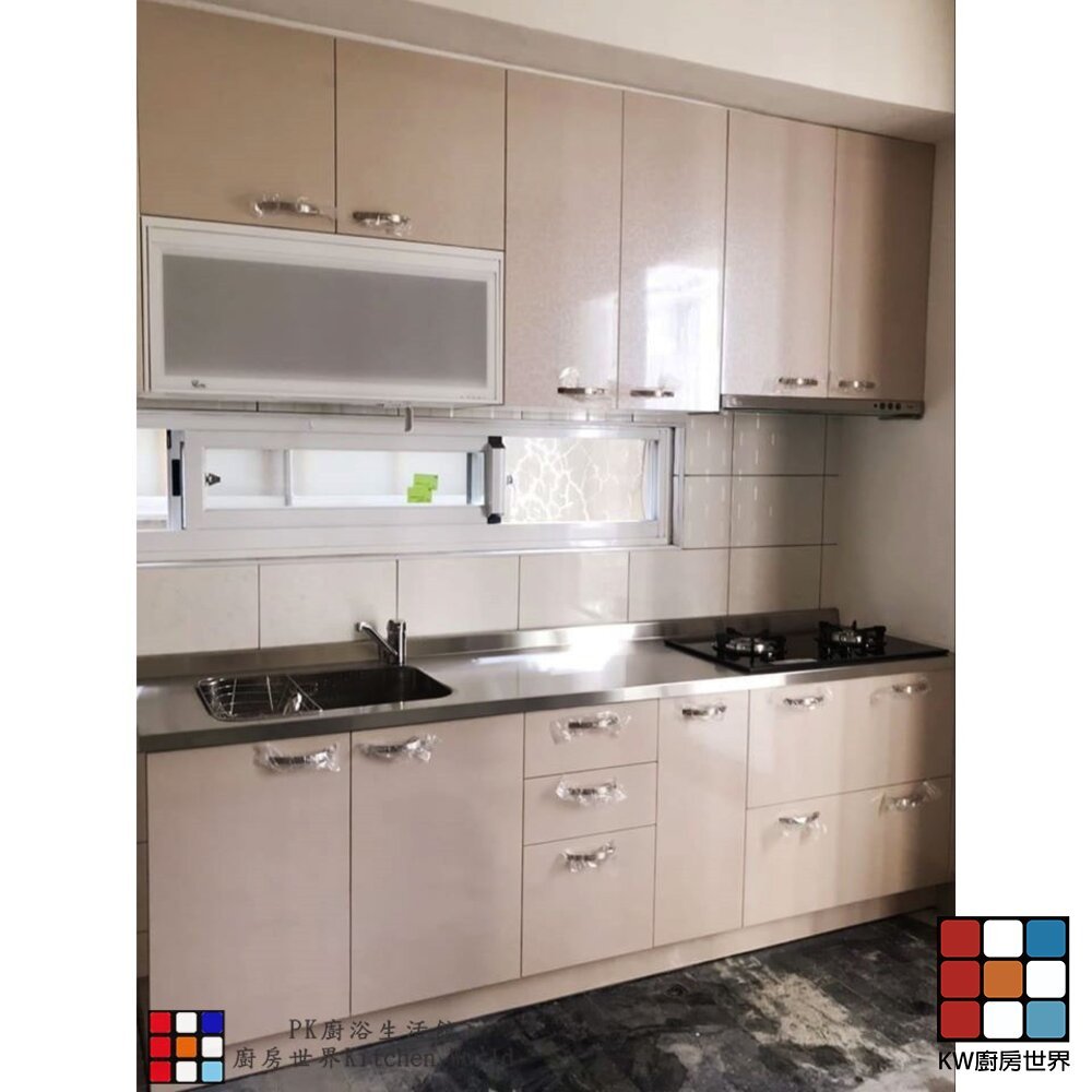 【KW廚房世界】系統廚具 廚房設計 客製化 廚櫃 工廠直營 一字型 流理台 242公分 美耐門板 搭喜特麗牌瓦斯爐 烘碗機, , large