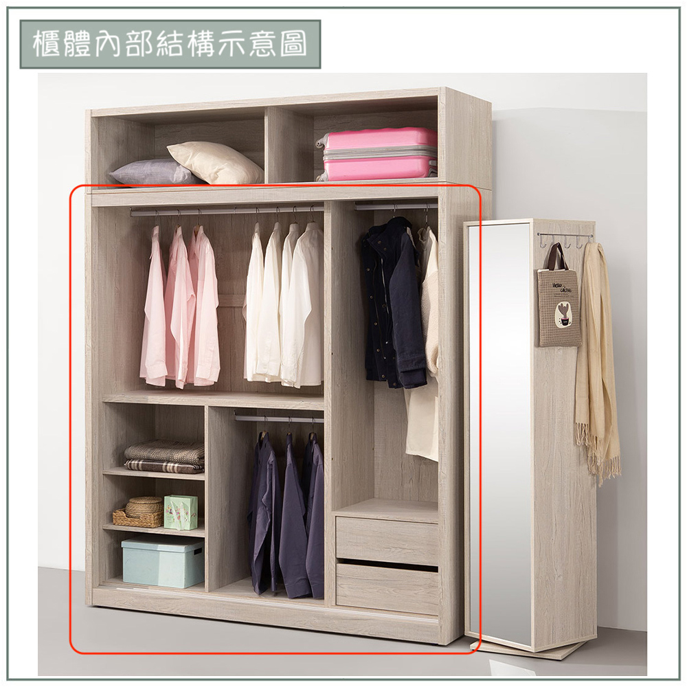 【唯熙傢俱】賽爾坎白橡色6尺滑門衣櫃, , large