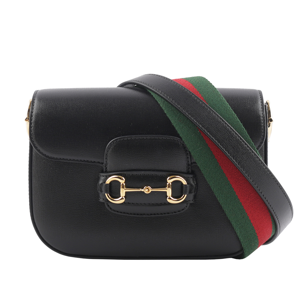GUCCI Horsebit 1955 迷你皮革馬鞍包/黑色, , large