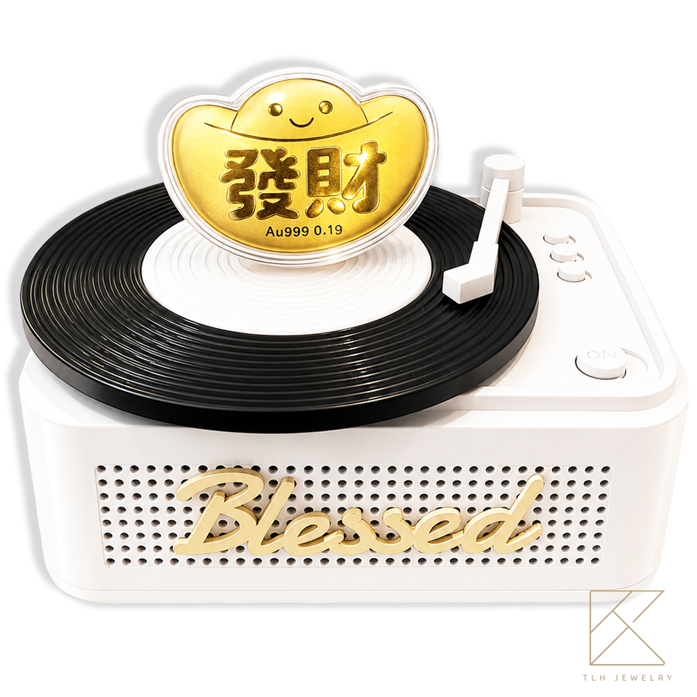 【TLH】黃金9999擺件 笑臉元寶+藍芽音響 金重0.1g (中秋節 祝壽 生日 送禮), , large