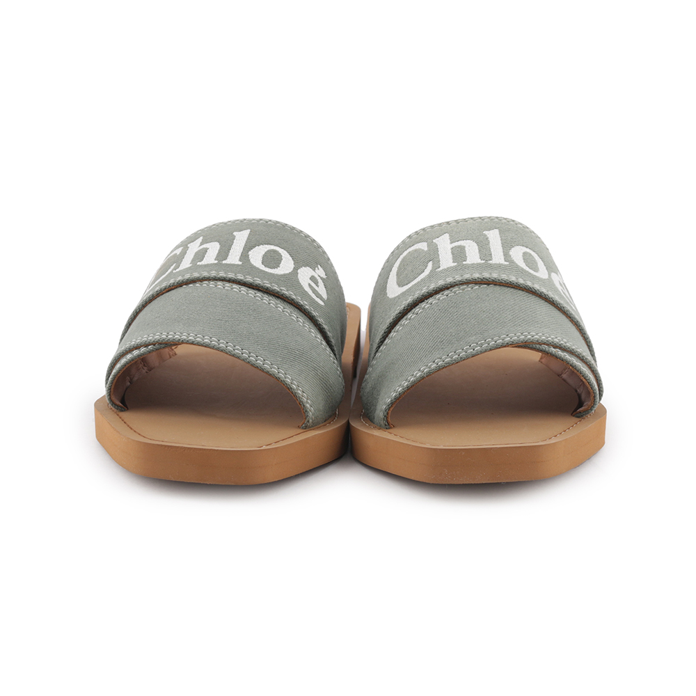CHLOE' WOODY FLAT MULE 棉質牛仔平底拖鞋36/森林綠, , large