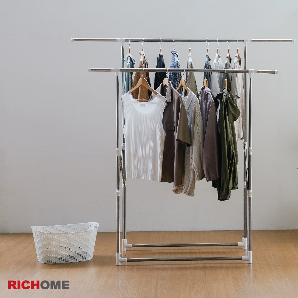 RICHOME不鏽鋼萬能二桿伸縮曬衣架, , large