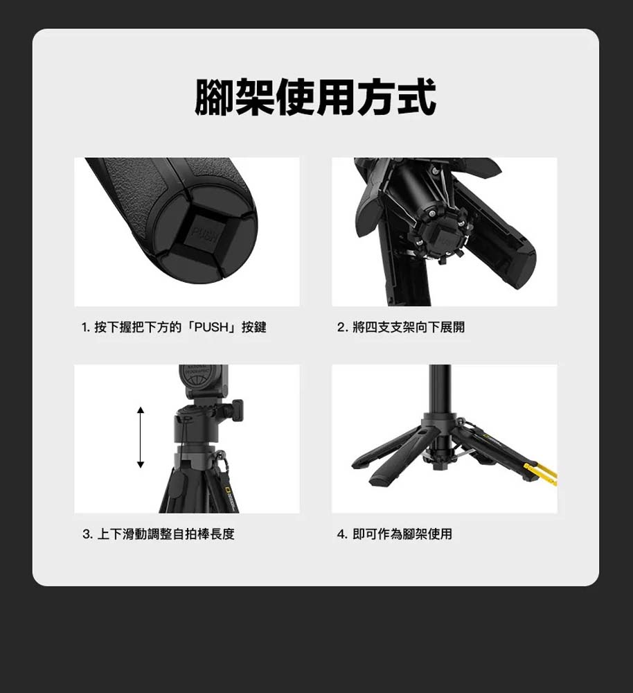 【山水之寶】National Geographic 國家地理 磁吸『迷你自拍棒＋三腳架』三合一多功能設計 支援自拍棒／腳架／快門握把 收納最小11cm, , large