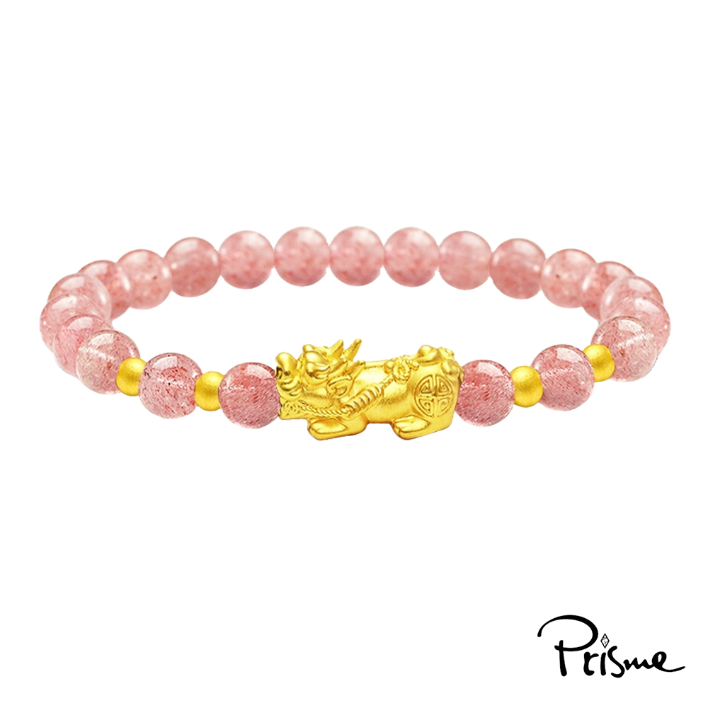 【Prisme Gold】黃金手鍊 黃金貔貅 粉珠串珠手鍊 (金重：約0.08錢&plusmn;0.03), , large