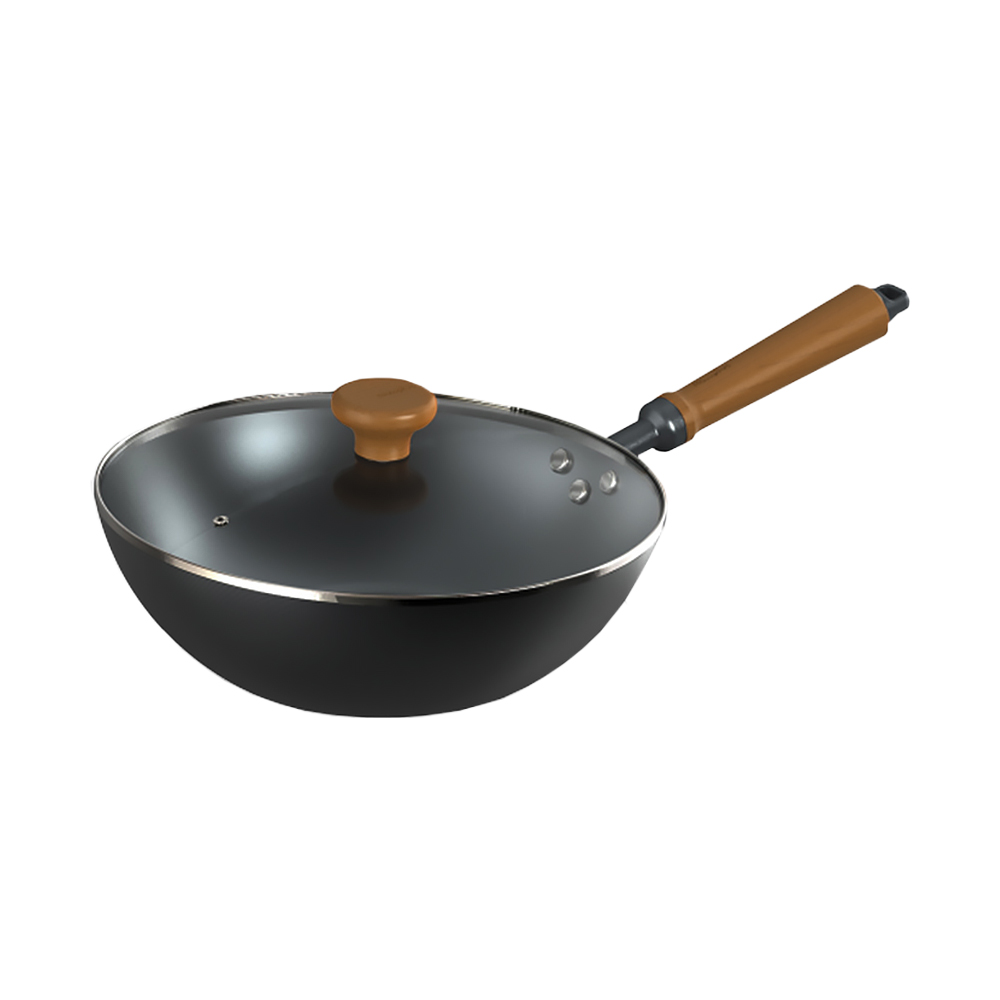 【Taste Plus】悅味元鐵 氮化鐵 無塗層 高低邊鐵炒鍋 掂掂鍋 30cm IH全對應設計(贈玻璃鍋蓋), , large