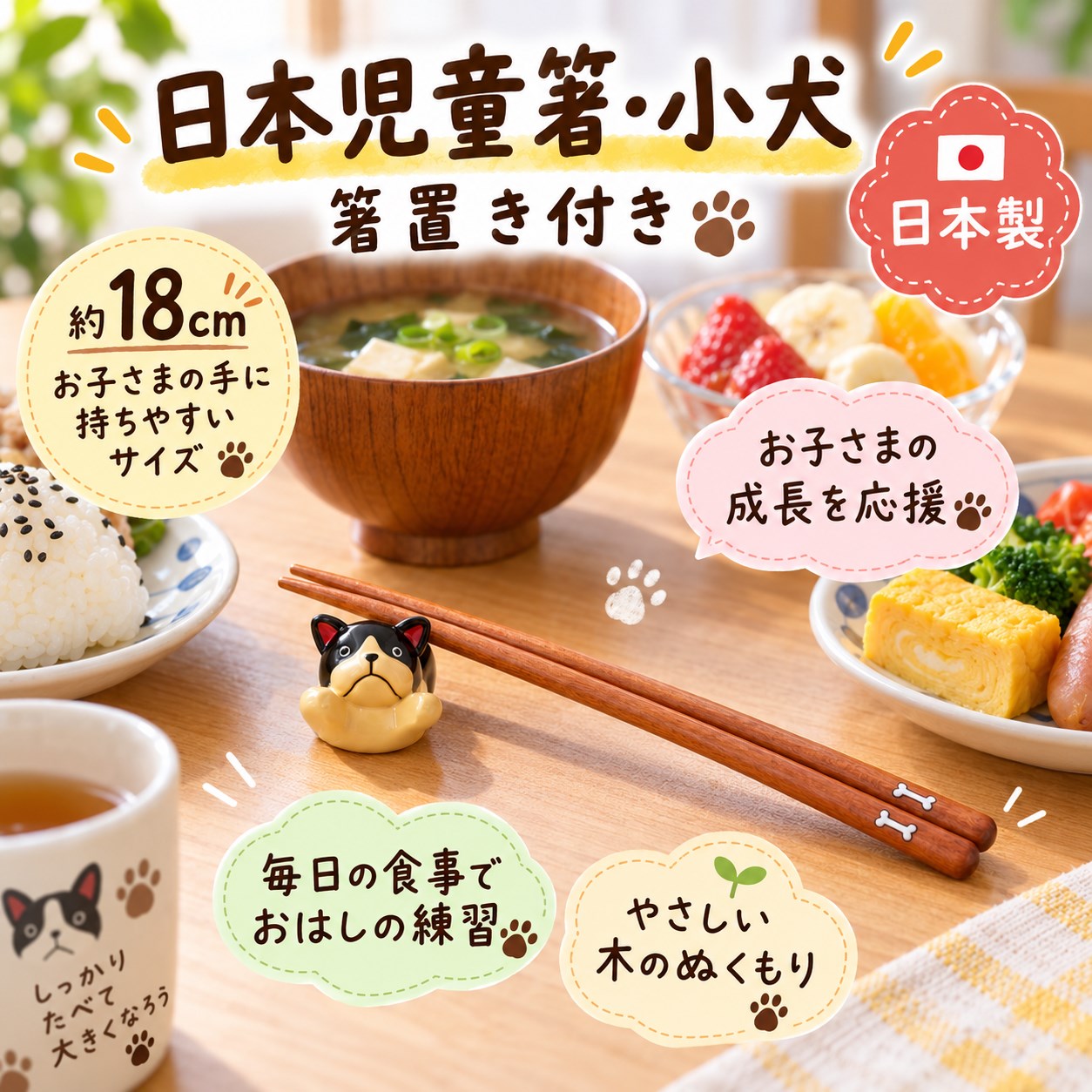 【HIYASU日安工坊】日本兒童箸-小狗 附筷架, , large