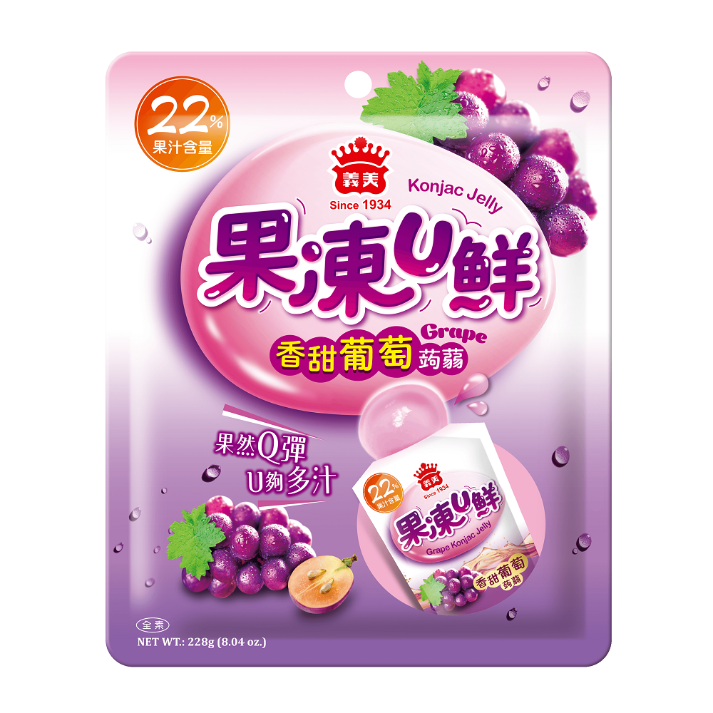 義美果凍U鮮-香甜葡萄蒟蒻228g, , large