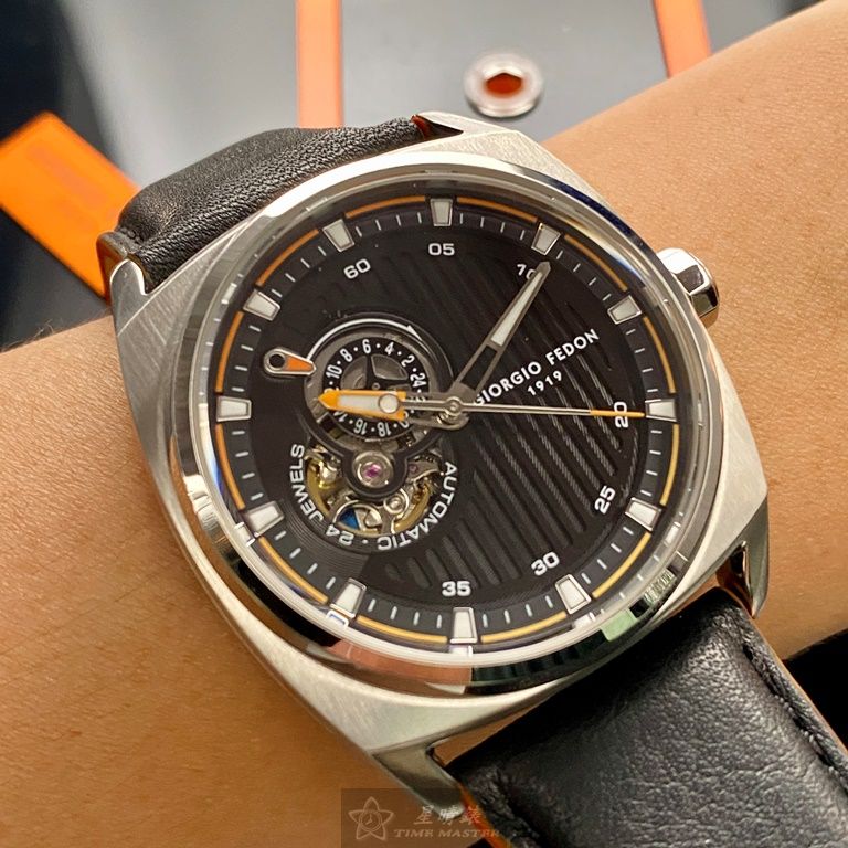[星晴錶業]GiorgioFedon1919手錶,42mm,GF00092黑色錶面銀錶殼深黑色真皮皮革錶帶款, , large
