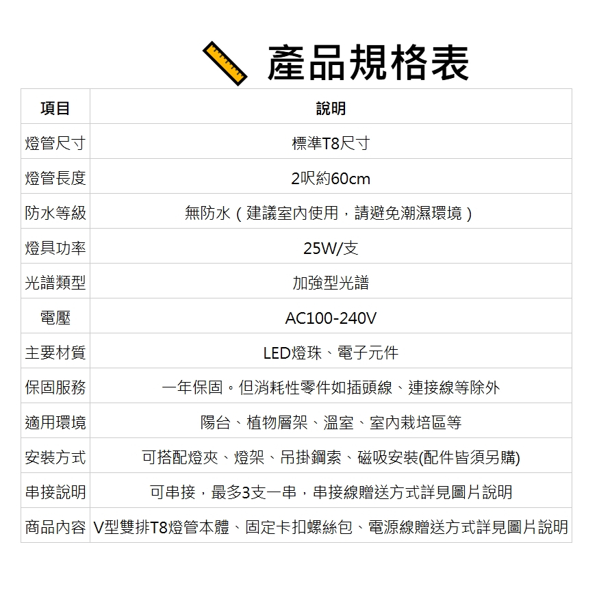 【君沛】V型雙排 2呎T8一體式 25W 高功率 加強型光譜 抑制徒長 桌上型補光 多肉 龍舌蘭 塊根, , large
