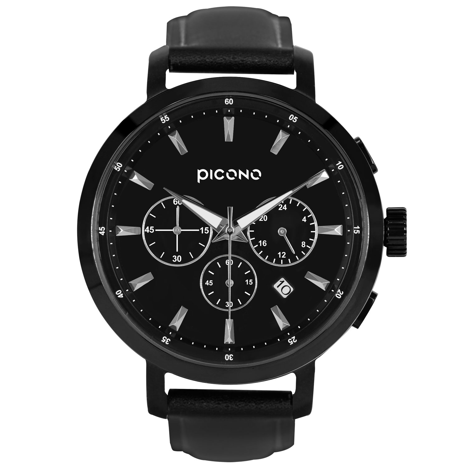 D-TIME chronograph collection leather strap watch-Black / DT-9202, , large