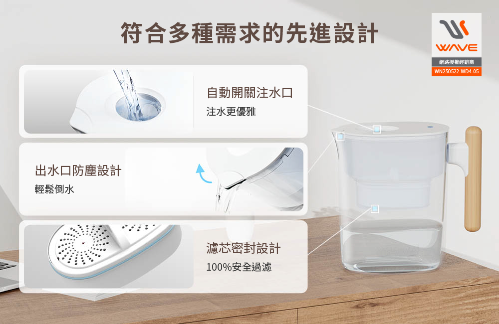 【Waterdrop】Chubby圓滾滾濾水壺3.5L PT-04(白色)+一年份濾心(內含一芯共四芯)送全聯禮券100元*1, , large