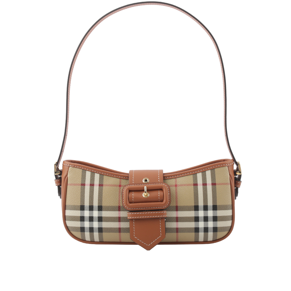 BURBERRY Sling 經典格紋風衣釦肩背包/經典米色/石楠木棕色, , large