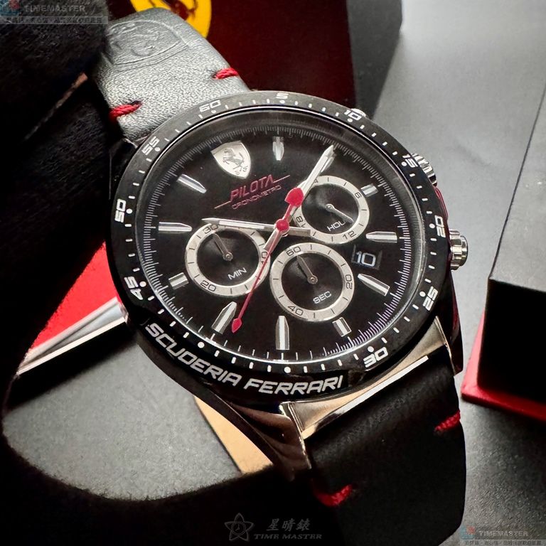[星晴錶業]FERRARI手錶,46mm,FE00084黑色錶面銀錶殼深黑色真皮皮革錶帶款, , large