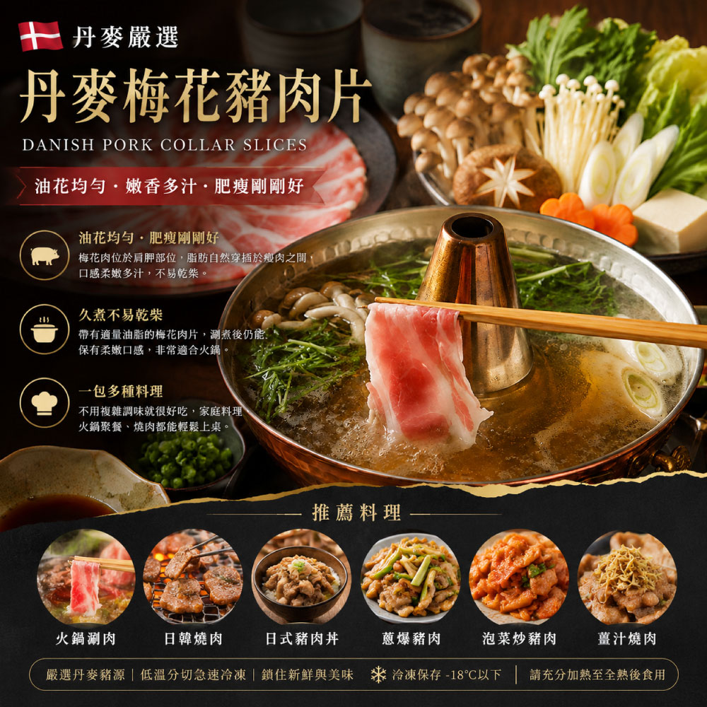 豪鮮牛肉 丹麥梅花豬肉片12盒(200g&plusmn;10%/盒), , large