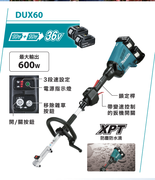 【TAKUMI匠】牧田 DUX60RTM  充電無刷割草機－全配 (18VX2) 桃型把手｜ 36V｜MAKITA｜農用割草機 　DUX60, , large