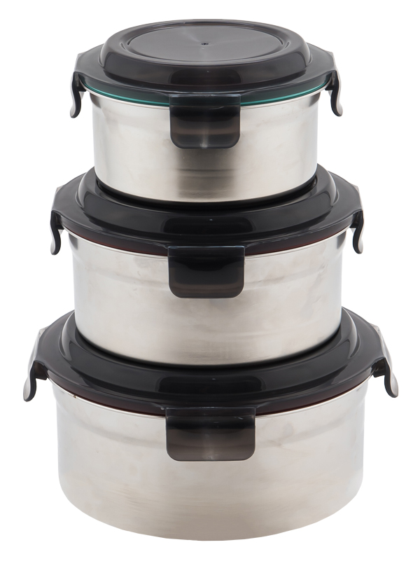 Lemeya 316 stainless steel round food storage box set of three (1500+1000+600ml), , large