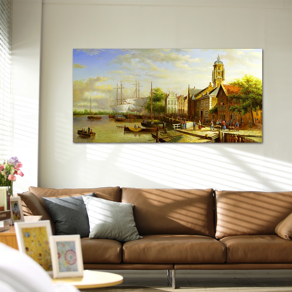【御畫房】商貿市集 國家一級畫師手繪油畫60&times;120cm(VF-142), , large