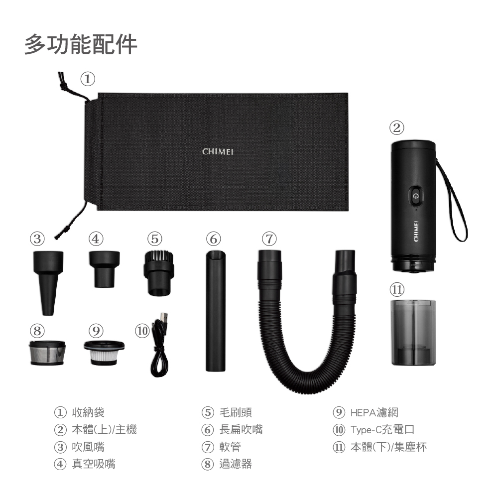 CHIMEI 奇美 隨手吸無線吸塵器 曜石黑 VC-HL09BK, , large