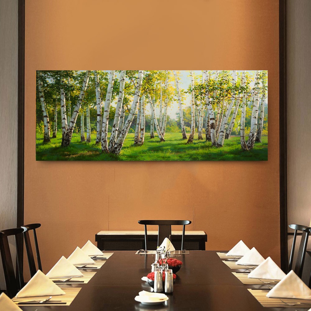 【御畫房】榮白樺林之春 國家一級畫師手繪油畫60&times;120cm(VF-59), , large