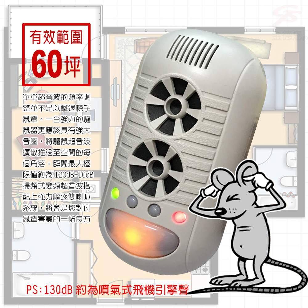 GS MALL 台灣製造 超音波四合一強效驅鼠器 驅蚊蟲 驅蟑螂器 超音波驅鼠 強效驅鼠 驅鼠器 除蟲 高頻驅鼠, , large