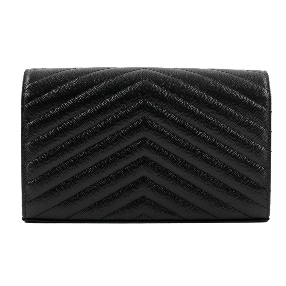 YSL V紋荔枝皮銀色LOGO WOC 斜背包/黑色, , large