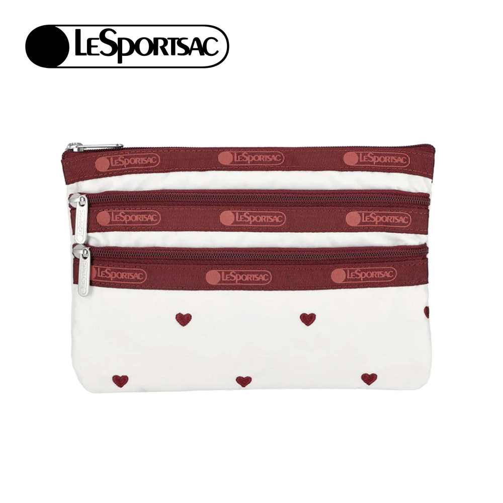 Lesportsac 3-Zip Cosmetic 三層拉鍊收納化妝包/ 莓果心刺繡, , large